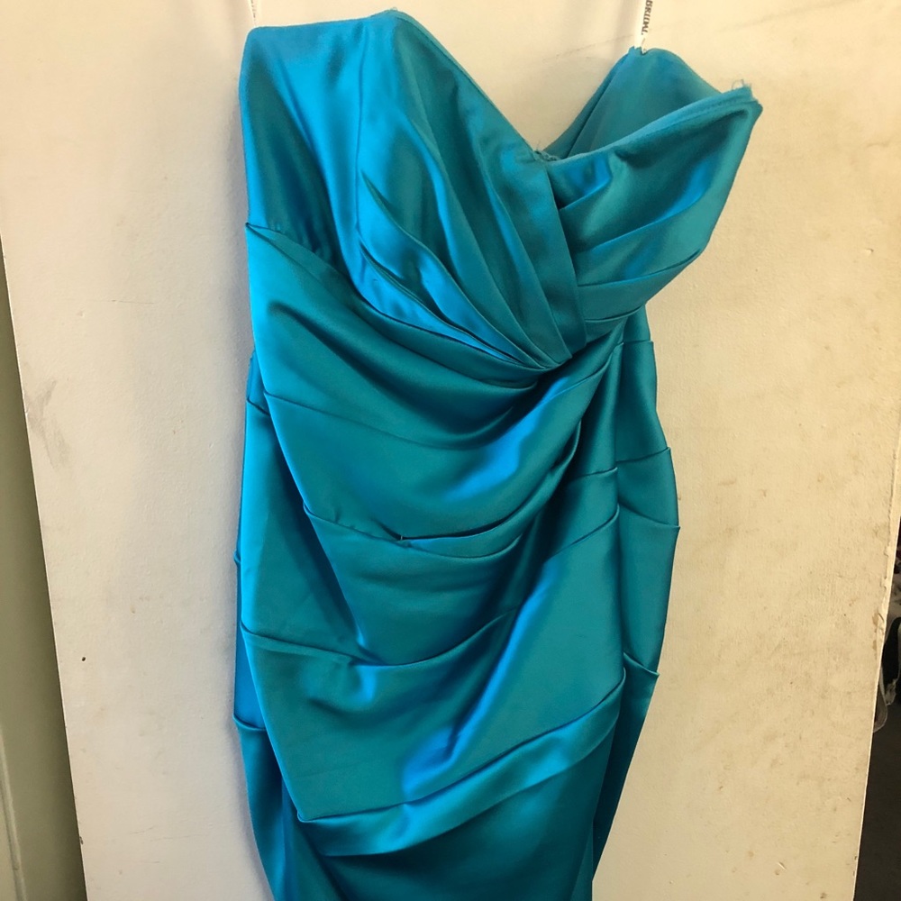 Blue Strapless Satin Dress